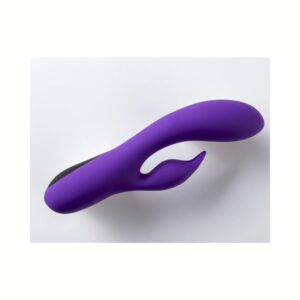 vista laterale del vibratore rabbit viola in silicone morbido